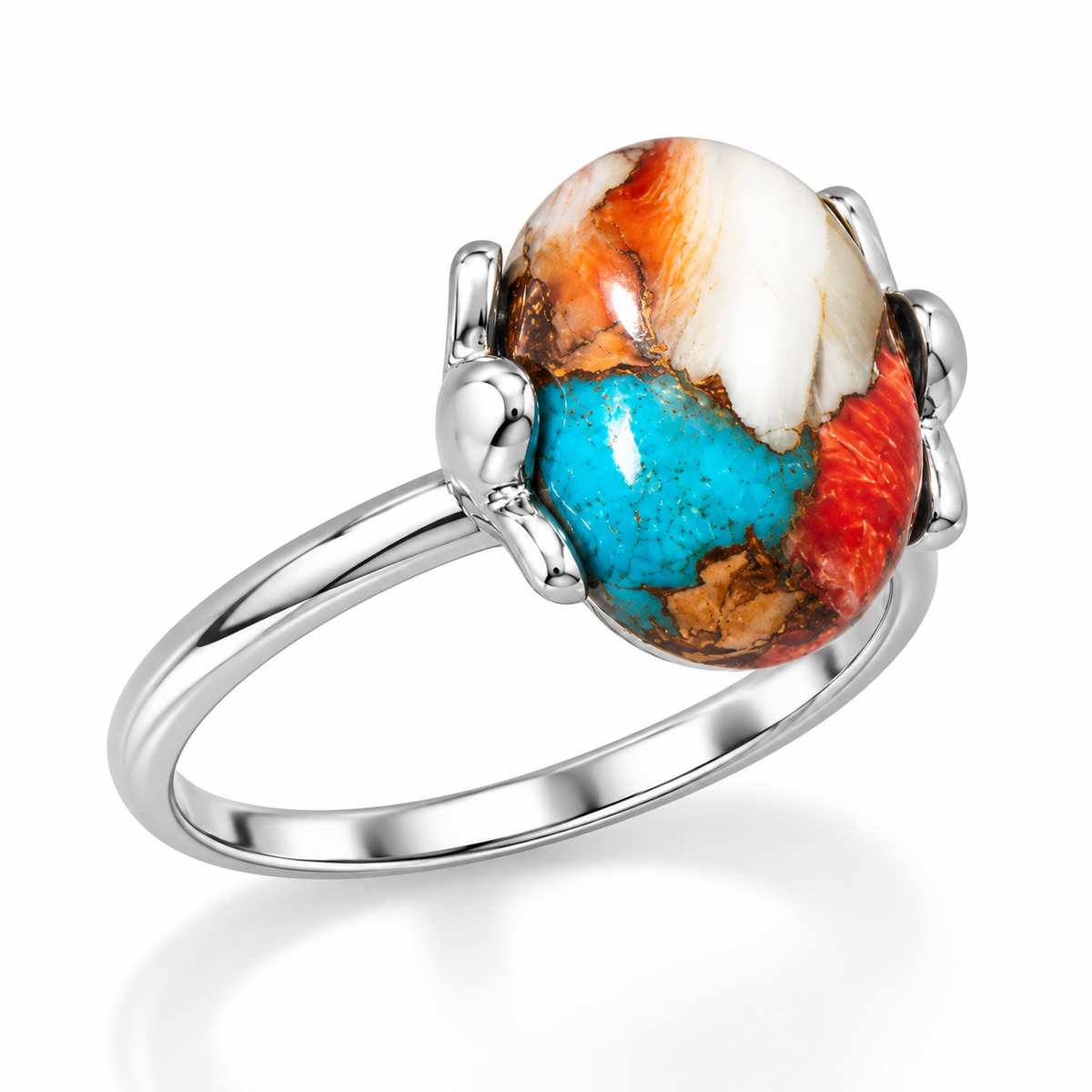 Spiny Oyster Turquoise Ring 925 Silver Cutout 10x14mm 2mm Sizes 6-9