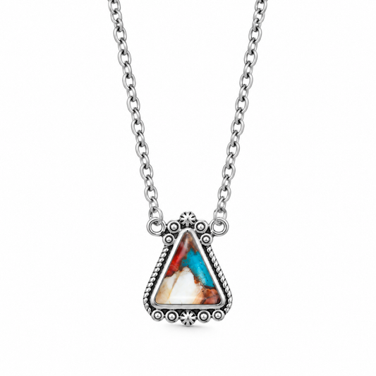 Spiny Oyster Turquoise Necklace Oxidized 925 Silver Compressed Tri 10x11mm 18+2in
