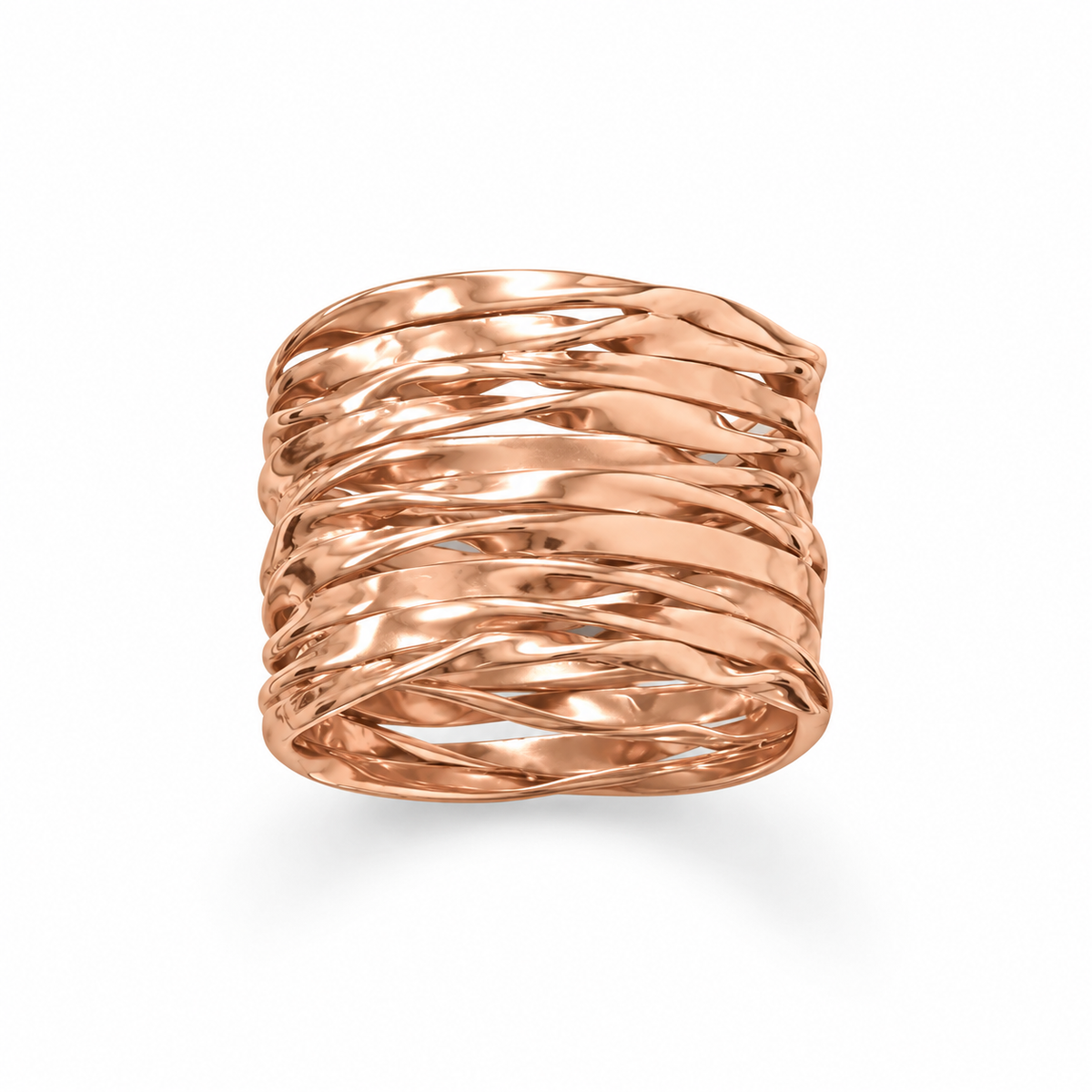 14K Rose Gold Plated Wire Wrapped Ring 925 Silver 10 Row 14.5mm Sizes 6-10