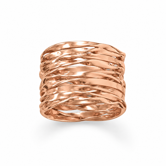 14K Rose Gold Plated Wire Wrapped Ring 925 Silver 10 Row 14.5mm Sizes 6-10