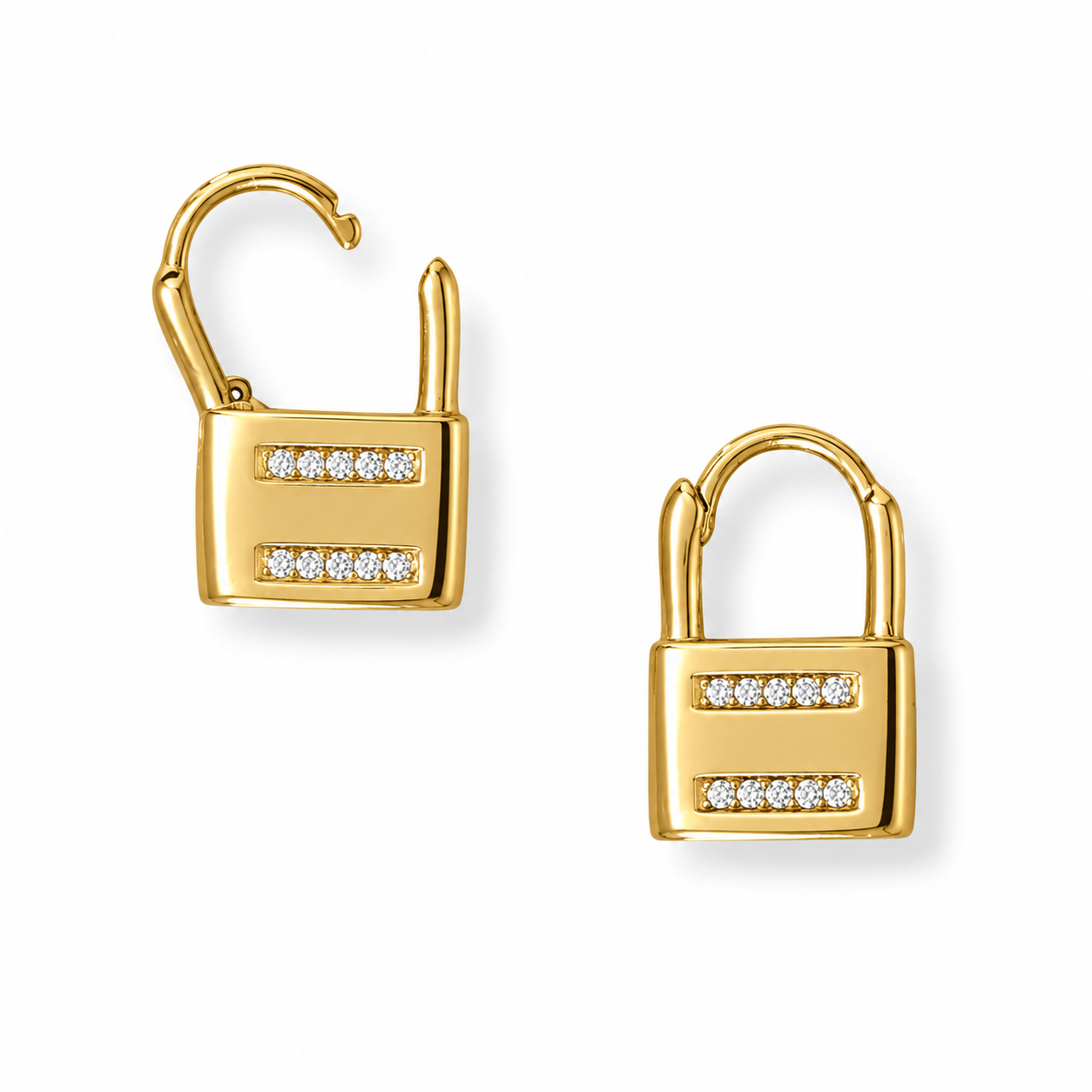 CZ Lock Huggie Earrings 14K Gold Plated 925 Sterling Silver 15.7x10mm