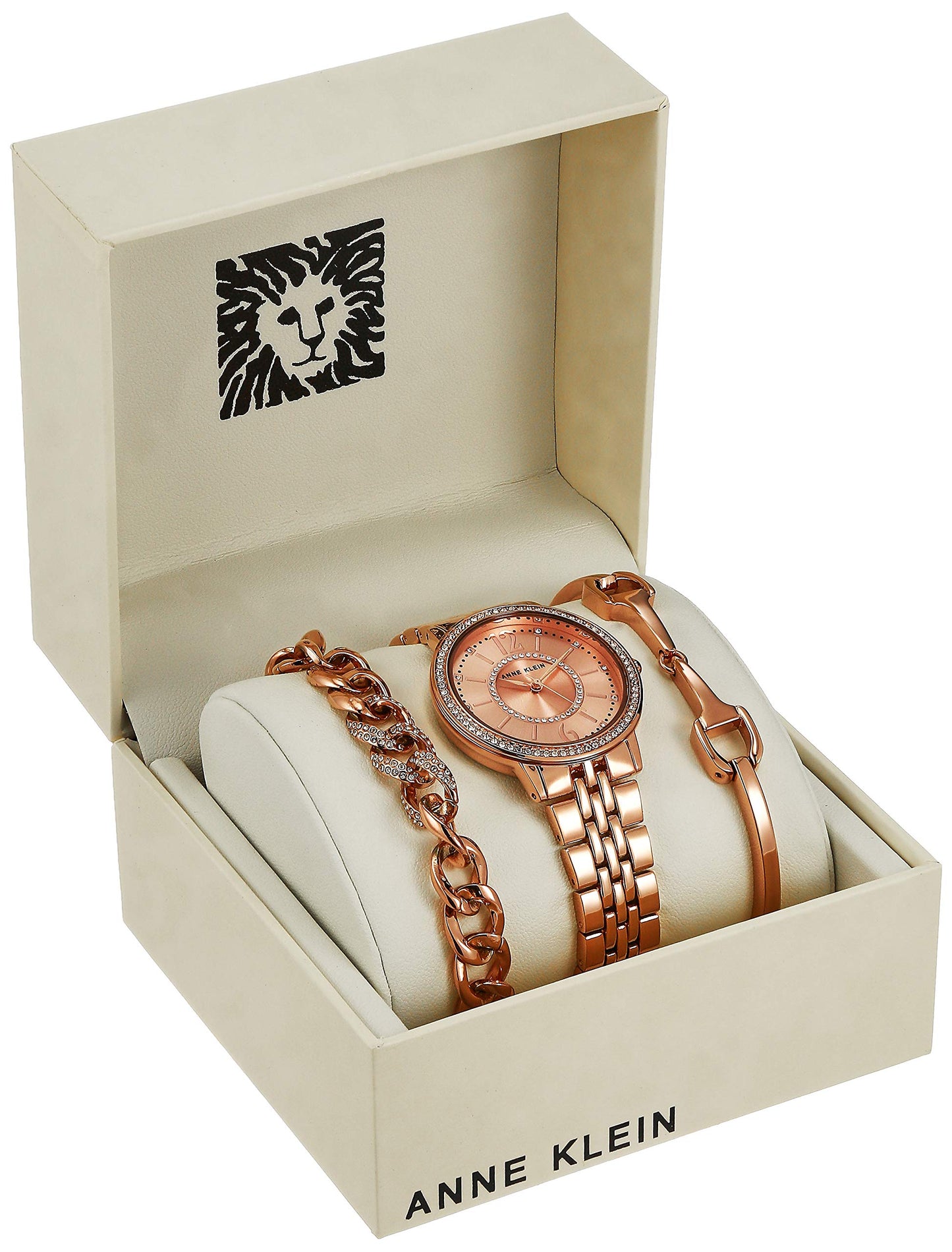 Anne Klein Women's Premium Crystal Accented Rose Gold-Tone Watch and Bracelet Set, AK/3838RGST