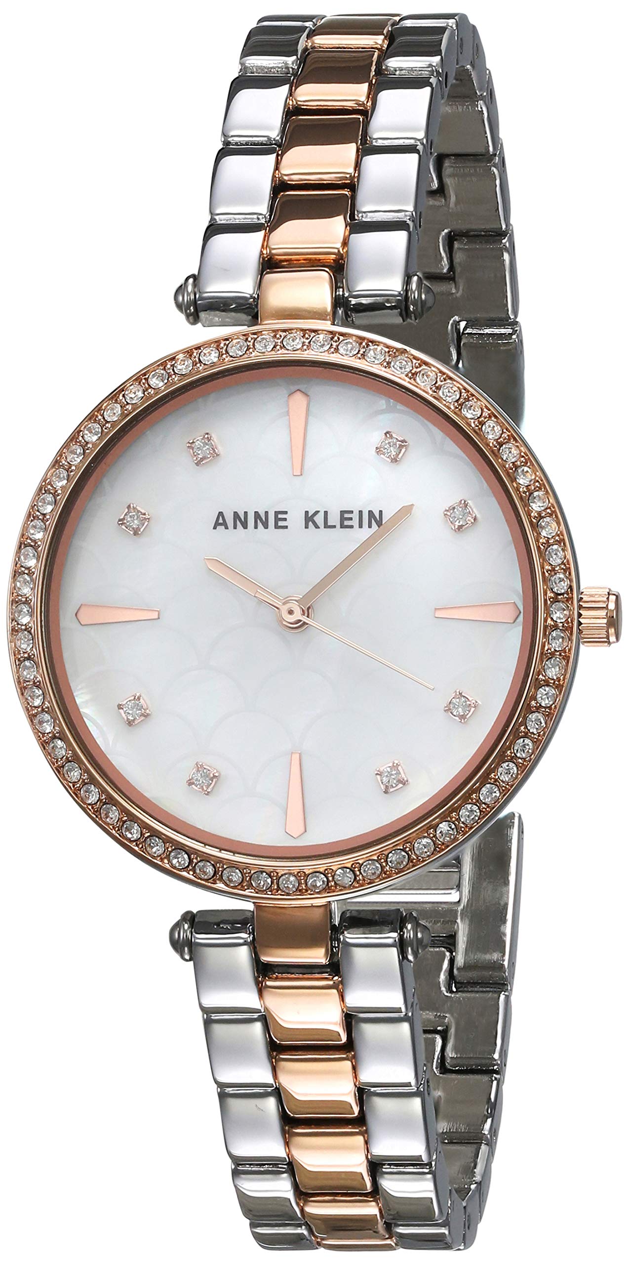 Anne Klein Women's Premium Crystal Accented Silver-Tone and Rose Gold-Tone Watch and Bracelet Set, AK/3559RTST