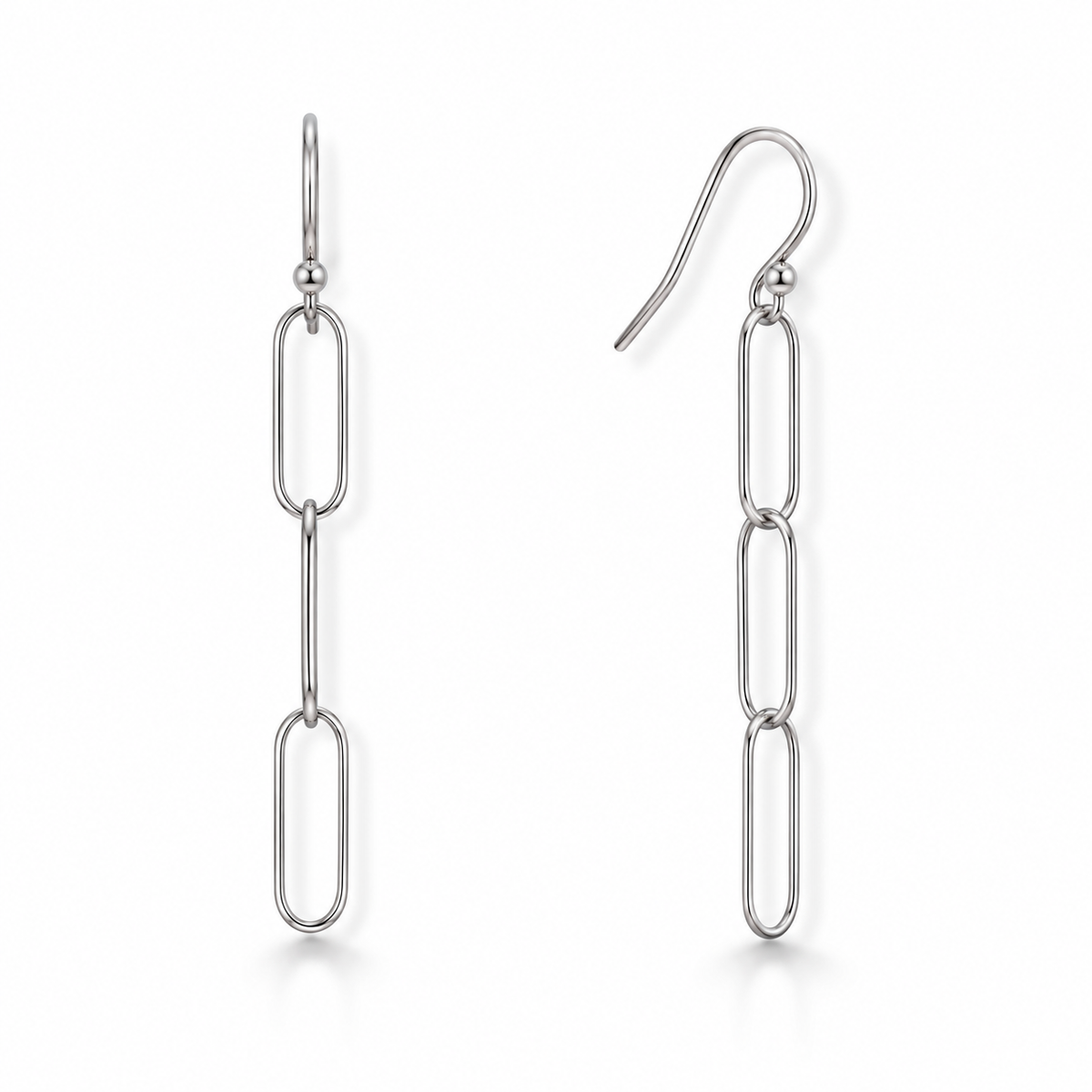 Paperclip Chain Drop Earrings Rhodium Plated 925 Sterling Silver 5x15mm