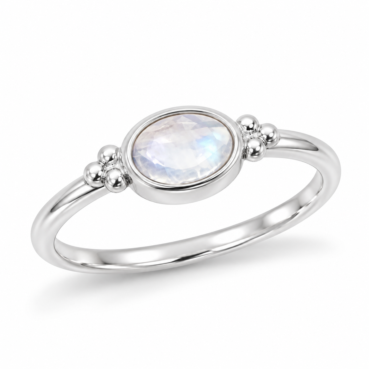 Dainty Oval Rainbow Moonstone Ring 925 Sterling Silver 6x4mm Sizes 4-9