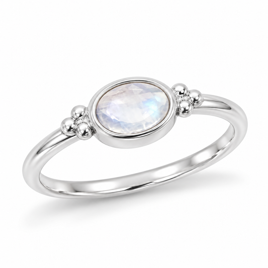 Dainty Oval Rainbow Moonstone Ring 925 Sterling Silver 6x4mm Sizes 4-9