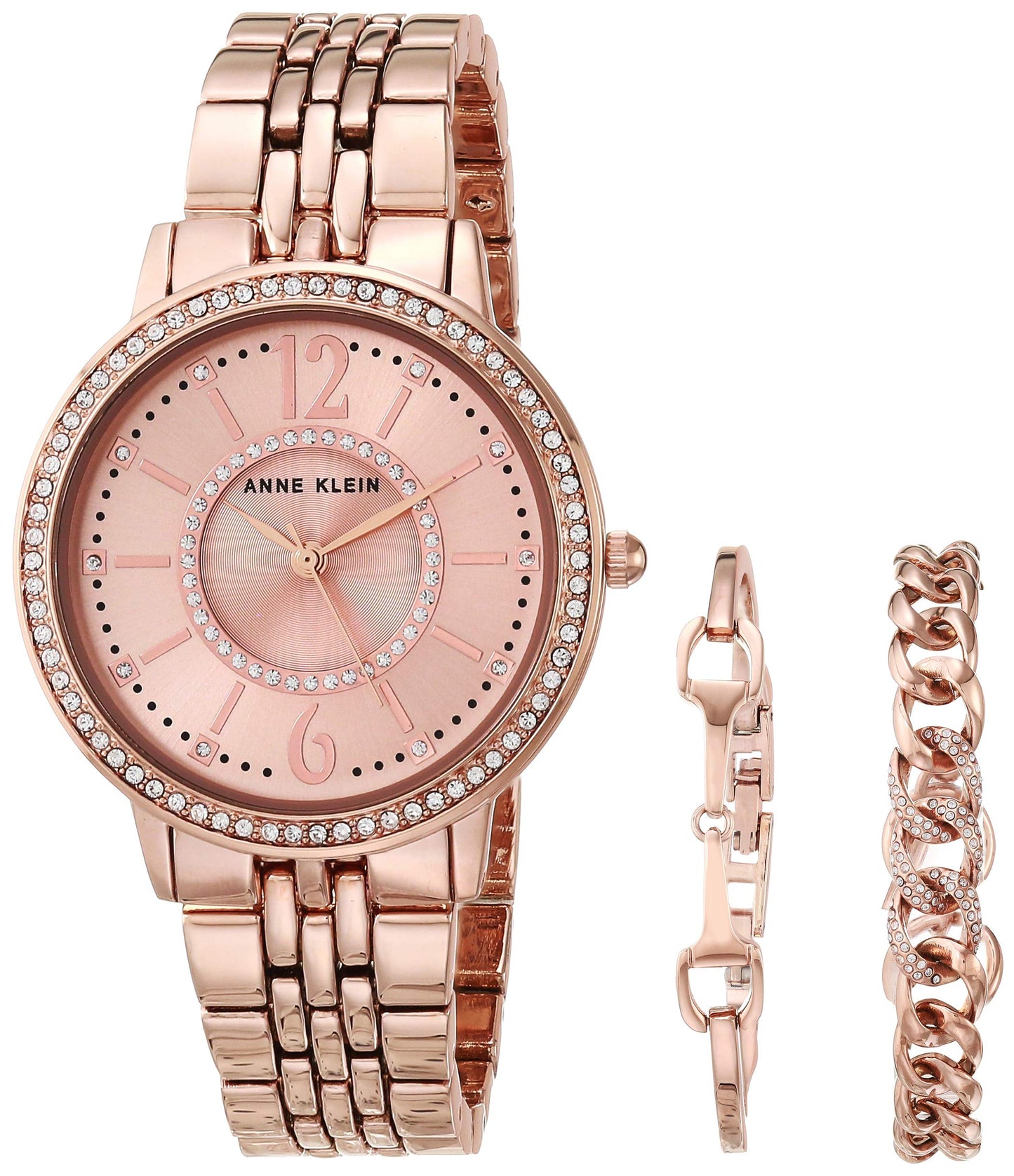 Anne Klein Women's Premium Crystal Accented Rose Gold-Tone Watch and Bracelet Set, AK/3838RGST