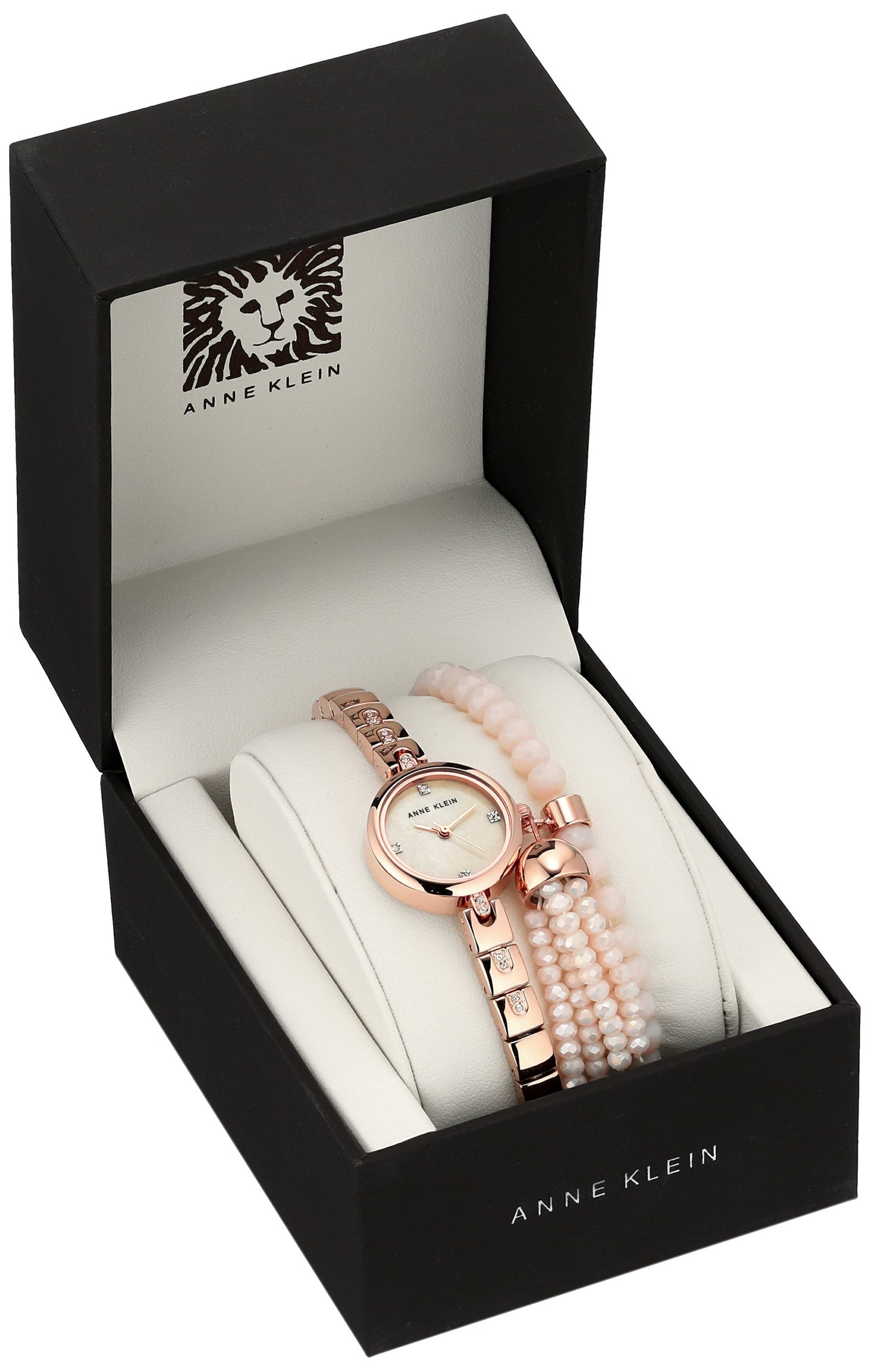 Anne Klein Women's AK/2854RGST Premium Crystal Accented Rose Gold-Tone Watch and Beaded Bracelet Set