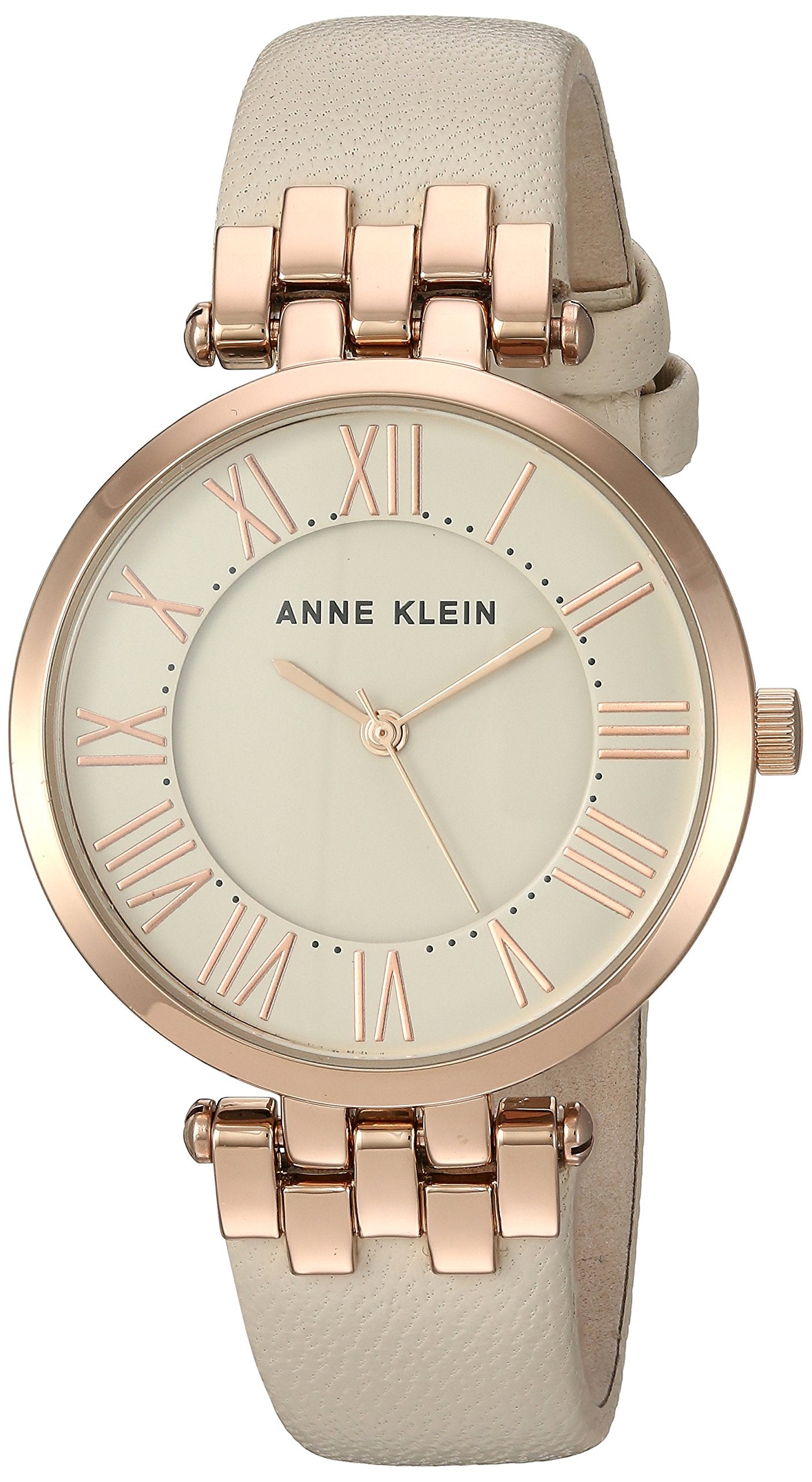 Anne Klein Women's AK/2618RGIV Rose Gold-Tone and Ivory Leather Strap Watch