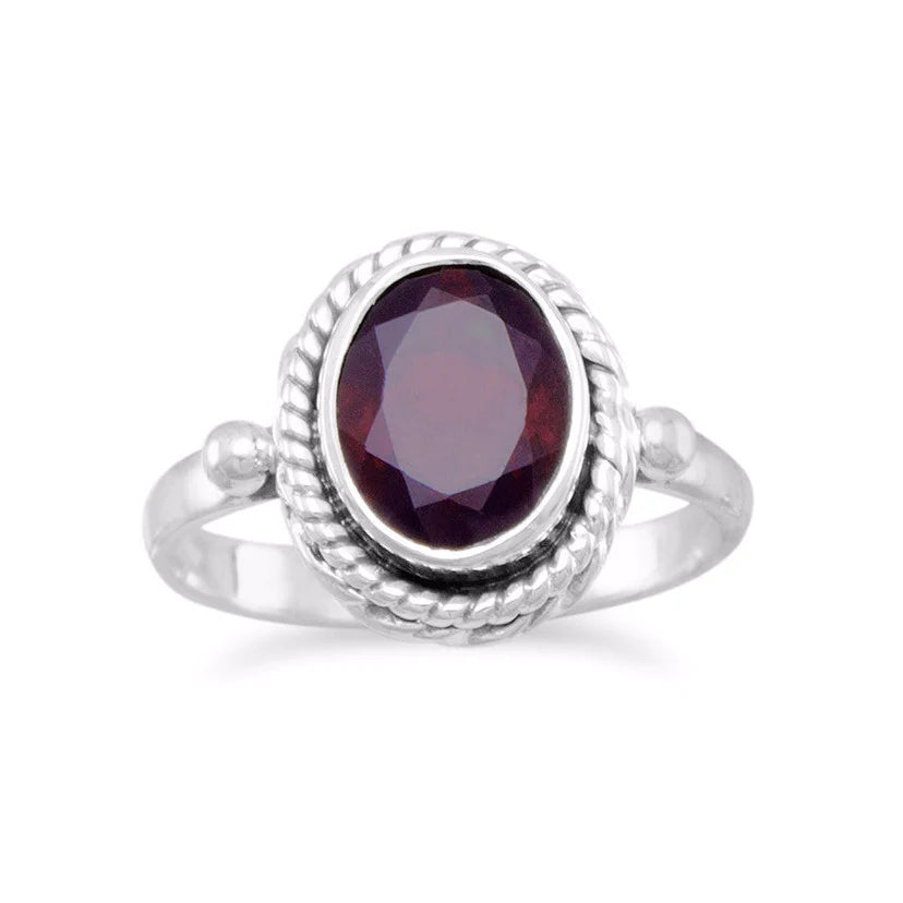 Faceted Garnet Ring with Rope Edge