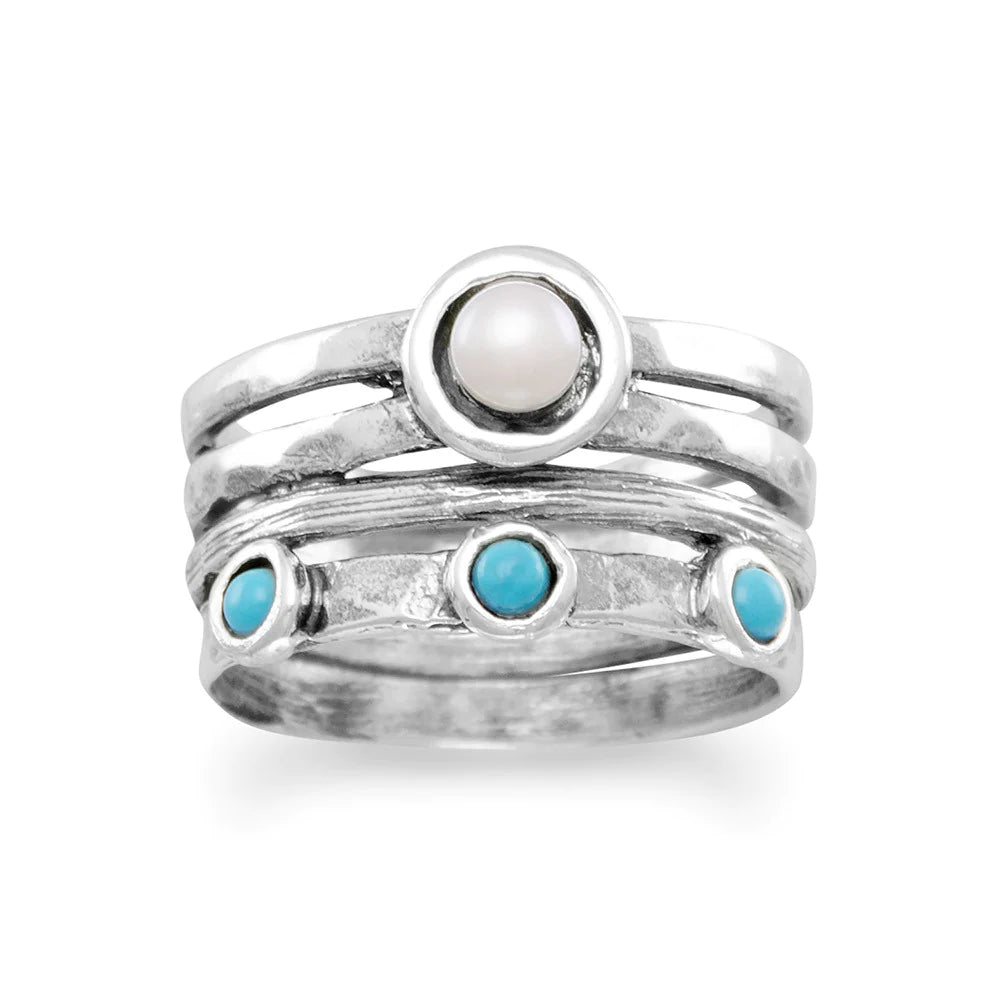 Oxidized Cultured Freshwater Pearl and Reconstituted Turquoise Ring