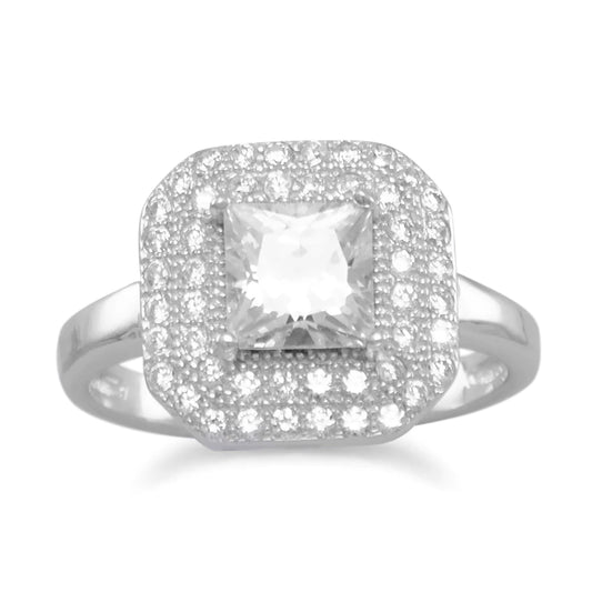 Rhodium Plated Square CZ Ring