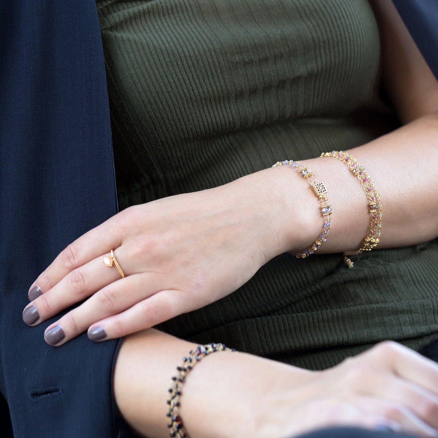 14K Gold Plated Double Strand Bracelet with Tanzanite and Citrine