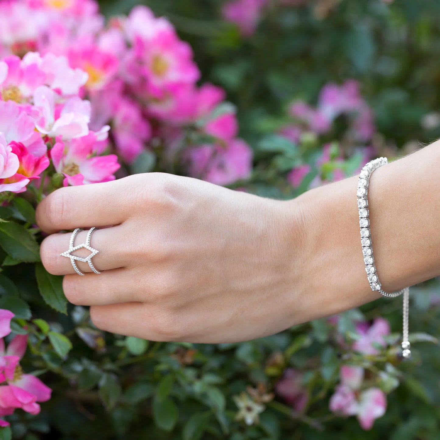 Adjustable Bolo Bracelet with CZ Stones