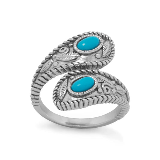 Rhodium Plated Turquoise Ring