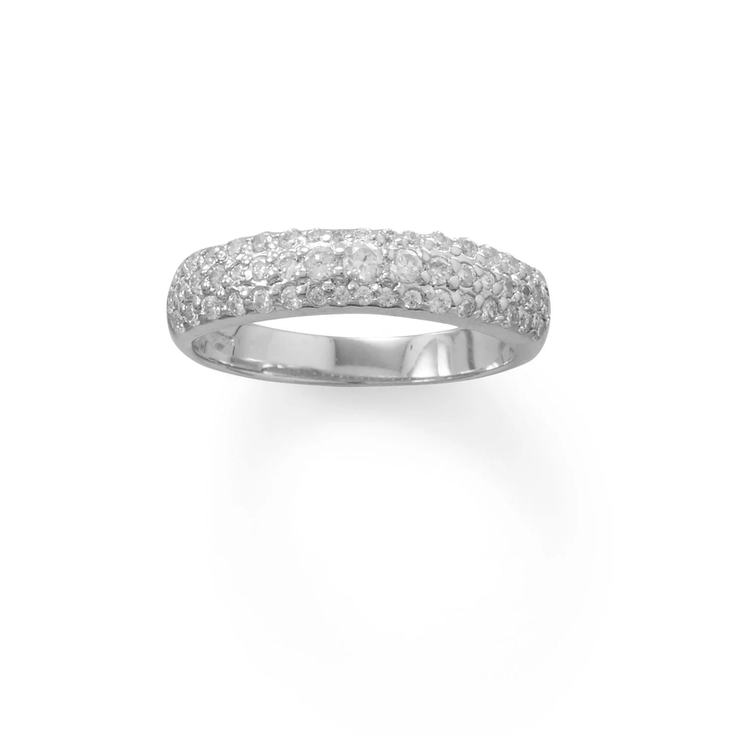 Rhodium Plated Three Row CZ Ring