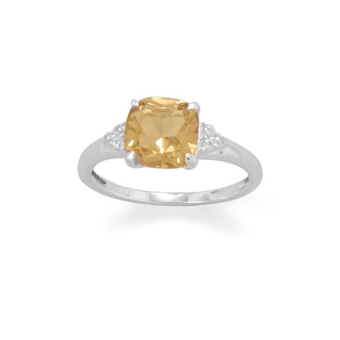 Sterling Silver Citrine and CZ Ring