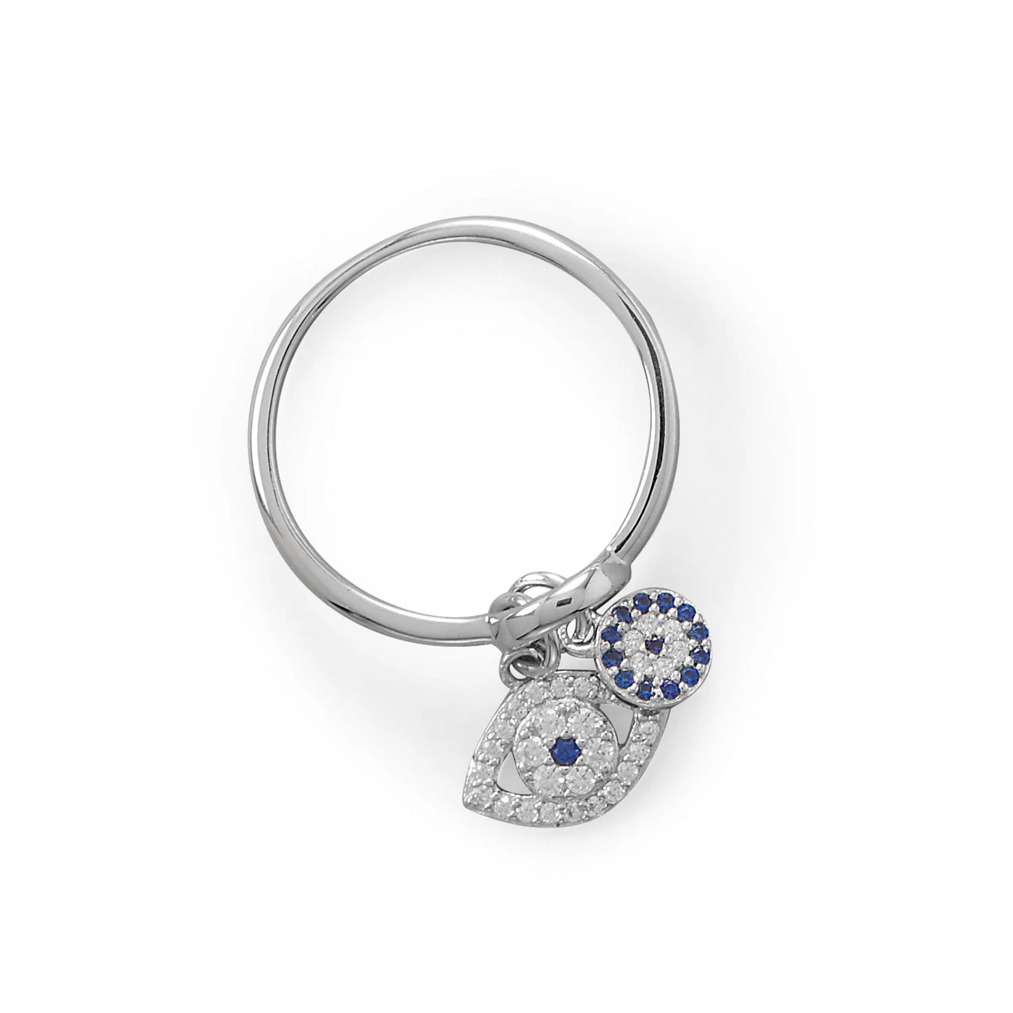 Rhodium Plated Evil Eye Charm Ring