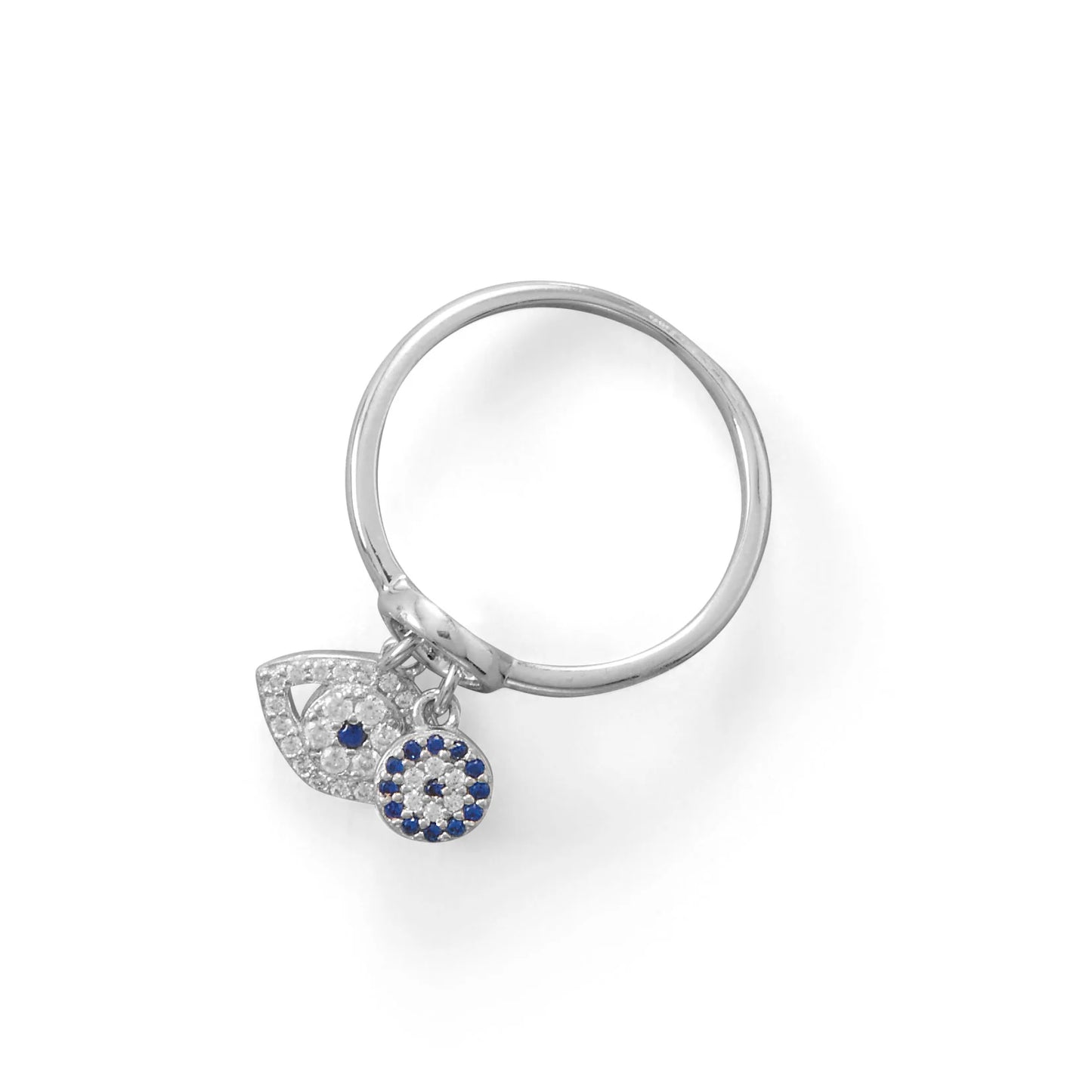 Rhodium Plated Evil Eye Charm Ring