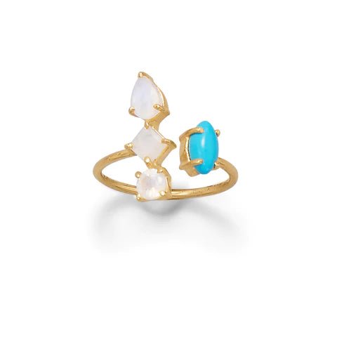Rainbow Moonstone and Synthetic Turquoise Ring