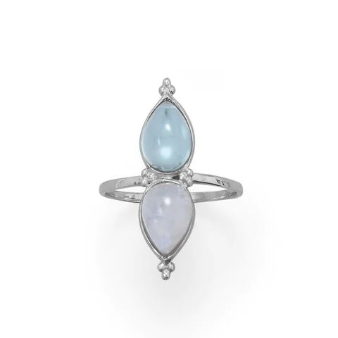 Rainbow Moonstone and Blue Topaz Ring