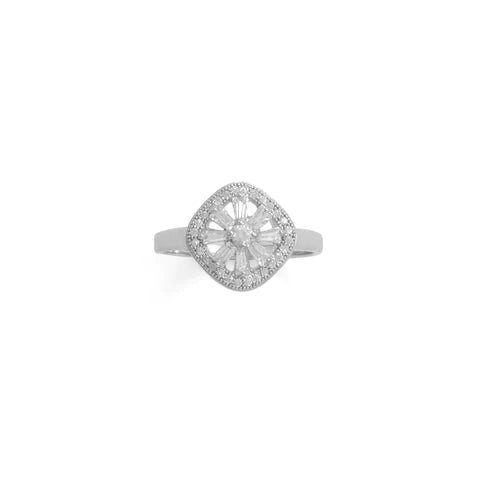 Rhodium Plated Baguette CZ Cushion Shaped Ring