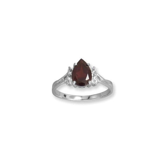 Rhodium Plated Garnet and White Topaz Ring