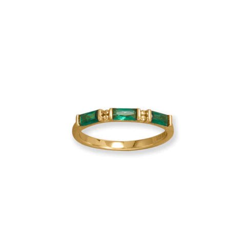 14 Karat Gold Plated Green Baguette CZ Ring
