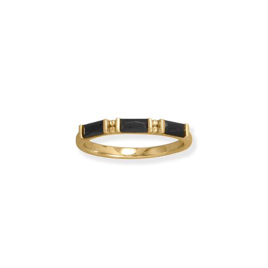 14 Karat Gold Plated Black Baguette CZ Ring