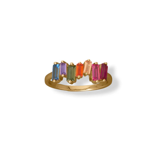 14 Karat Gold Plated Rainbow CZ Ring