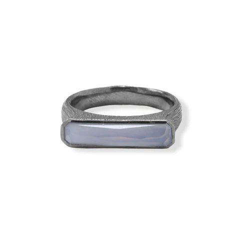 Black Rhodium Plated Chalcedony Bar Ring