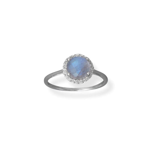 Rhodium Plated Labradorite and CZ Ring