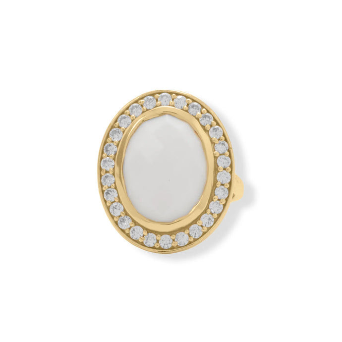 14 Karat Gold Plated White Agate and CZ Cocktail Ring