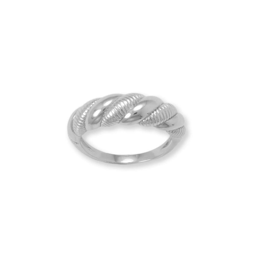 Rhodium Plated Alternating Textured Twist Ring