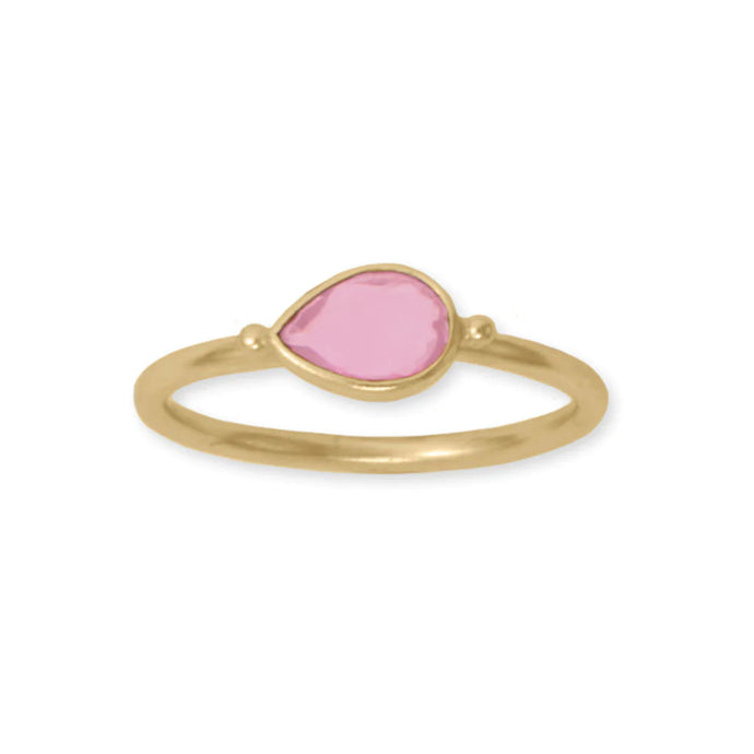 14 Karat Gold Plated Pink Glass Pear Ring