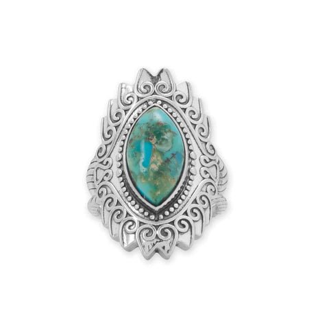 Oxidized Marquise Dot Turquoise Ring