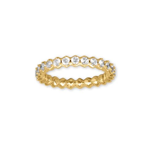 14 Karat Gold Plated Hexagon CZ Eternity Ring