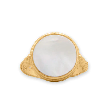 14 Karat Gold Plated Antique Style Mother of Pearl Ring
