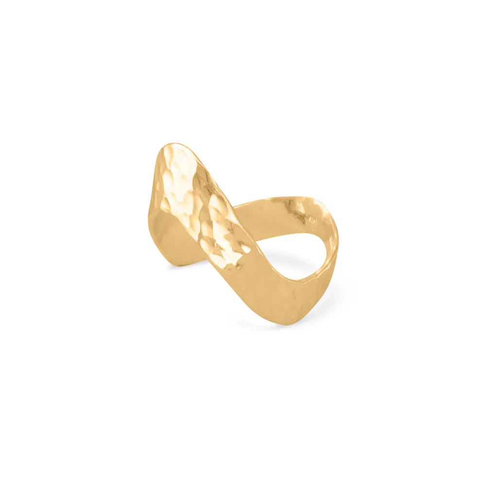 14K Gold Plated "V" Chevron Ring with Hammered Finish