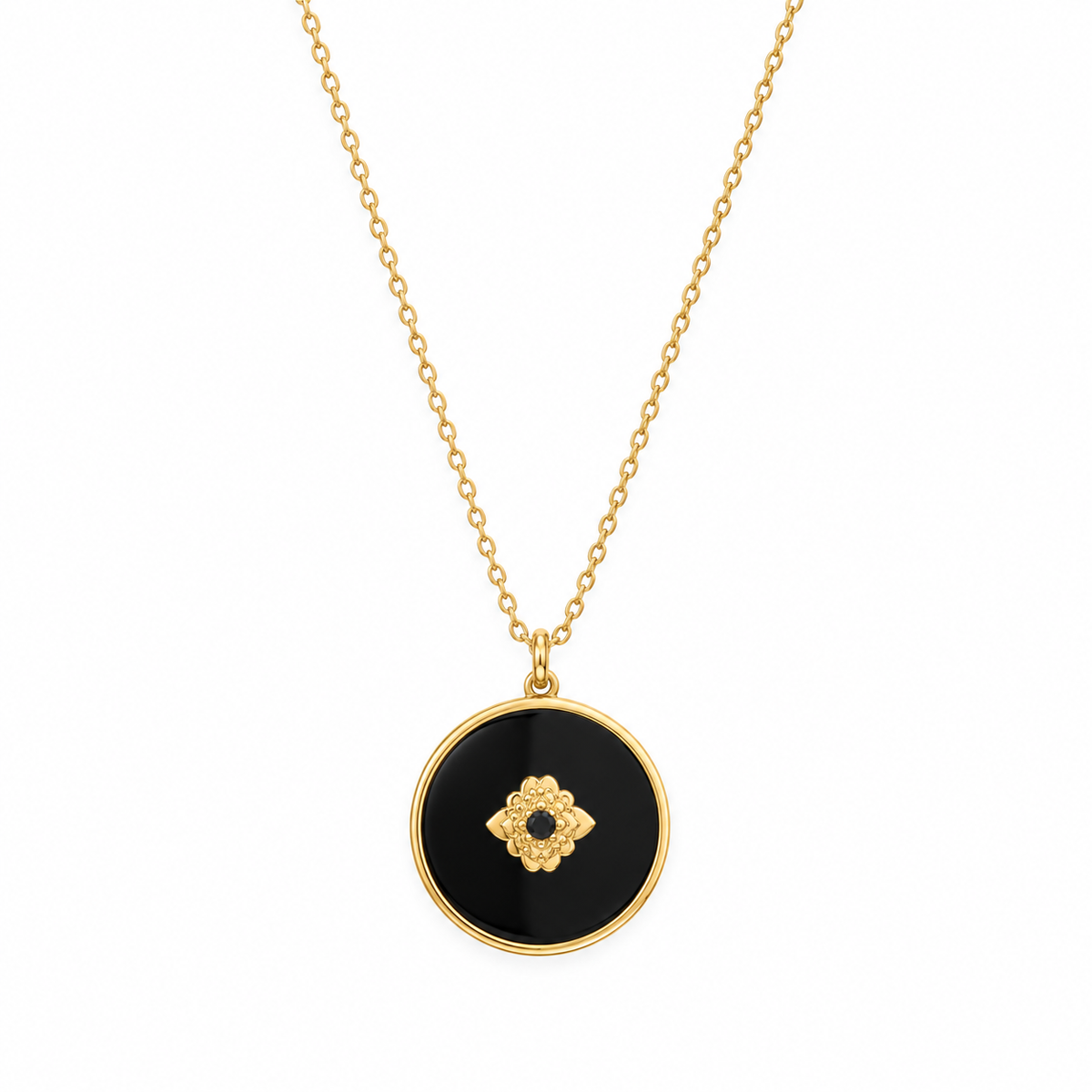 Mother of Pearl Black Onyx Reversible Necklace 14K Gold 925 Silver 20mm 20+2in