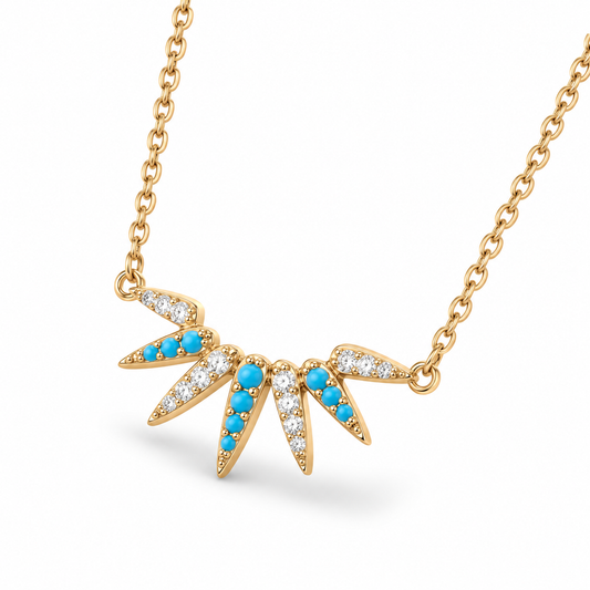 Sunray Spike Pendant Necklace 14K Gold Plated 925 Silver Turquoise CZ 20.3x9.3mm