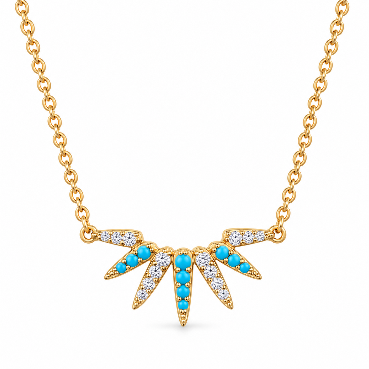 Sunray Spike Pendant Necklace 14K Gold Plated 925 Silver Turquoise CZ 20.3x9.3mm
