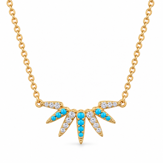 Sunray Spike Pendant Necklace 14K Gold Plated 925 Silver Turquoise CZ 20.3x9.3mm