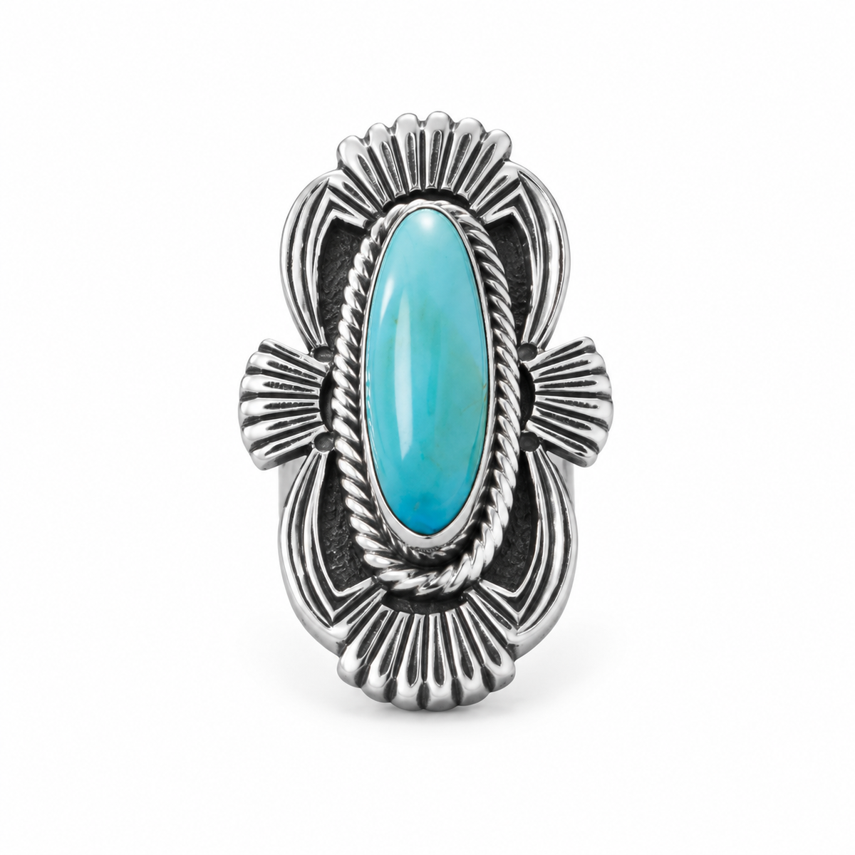 Navajo Campitos Stabilized Turquoise Ring 925 Silver Richard Wylie 26x7mm Sizes 7-10