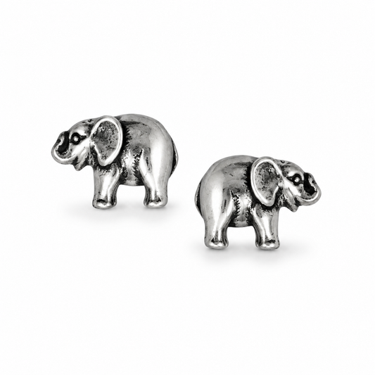 Oxidized Elephant Stud Earrings 925 Sterling Silver 9mm Stainless Steel Post