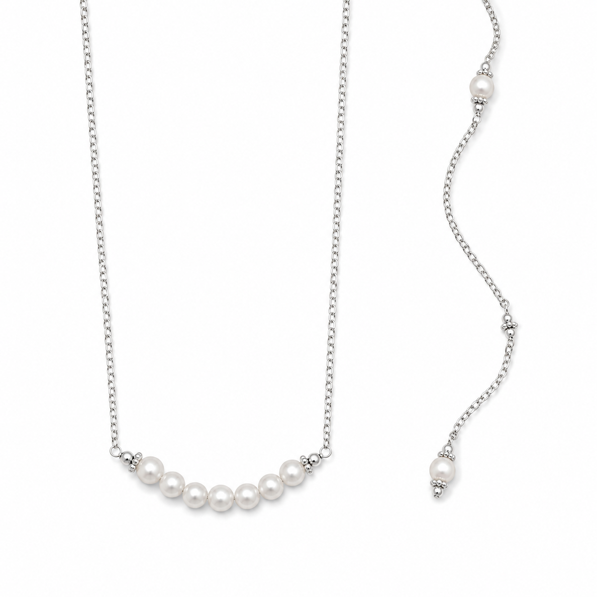Pearl Back Drop Necklace 925 Sterling Silver 5.5mm 10 Pearls 15in+10in Drop