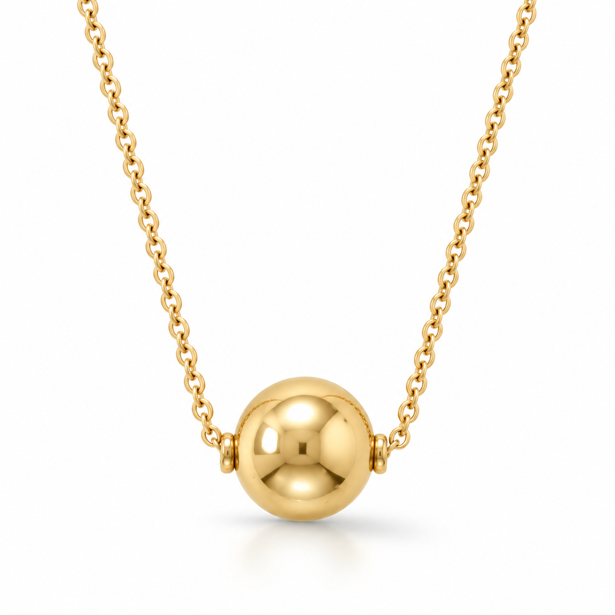 Floating Bead Necklace 14K Gold Plated 925 Sterling Silver 12mm on 1.5mm Cable