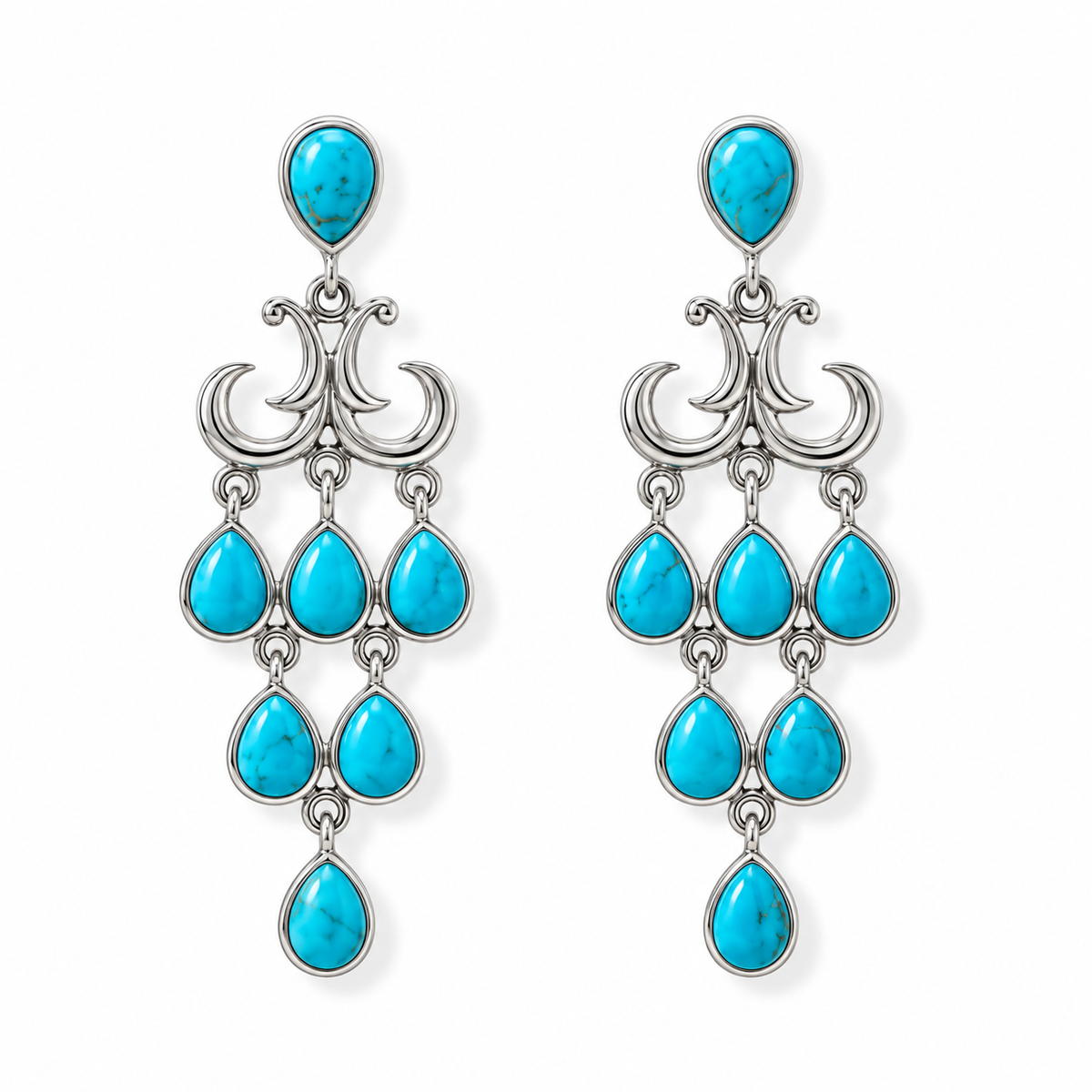Reconstituted Turquoise Chandelier Earrings 925 Sterling Silver Pear 51mm