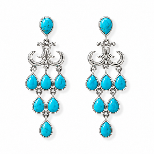 Reconstituted Turquoise Chandelier Earrings 925 Sterling Silver Pear 51mm