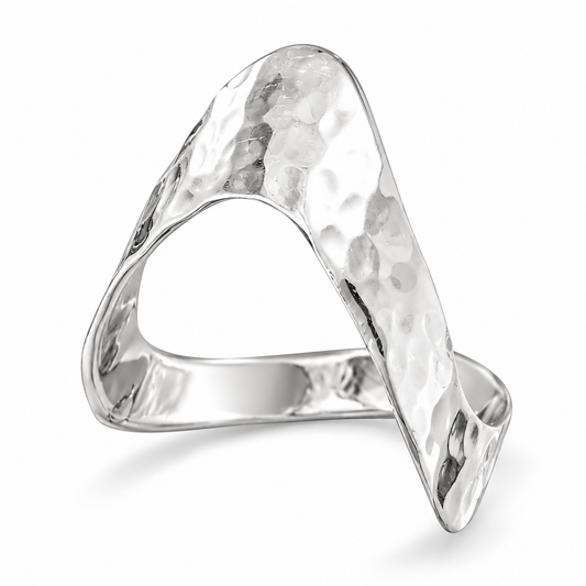 Hammered V Design Ring 925 Sterling Silver Graduated Band 3mm to 7mm